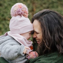 Hi Little One czapka z chustą komplet ALPACA BOHO Blush S Pom Pom