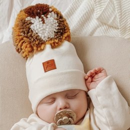 Hi Little One czapka z chustą komplet ALPACA BOHO Ivory S Pom Pom