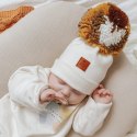 Hi Little One czapka z chustą komplet ALPACA BOHO Ivory S Pom Pom