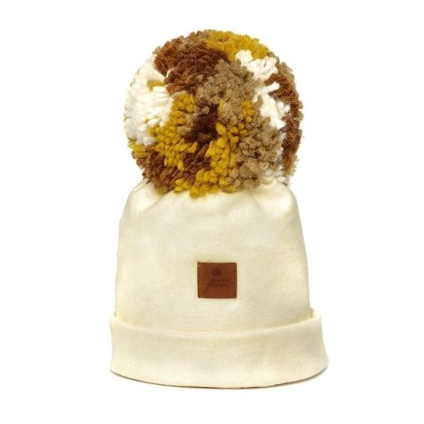 Hi Little One czapka zimowa niemowlęca ALPACA BOHO Ivory/Brown M Pom Pom