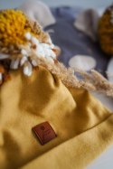 Hi Little One czapka zimowa niemowlęca ALPACA BOHO Mustard M Pom Pom