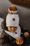 Hi Little One czapka zimowa niemowlęca ALPACA BOHO White/Rust M Pom Pom