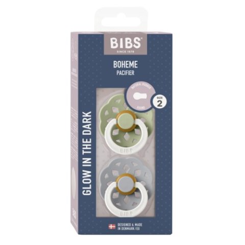 BIBS BOHEME 2-PACK SAGE NIGHT & CLOUD NIGHT M Smoczek Uspokajający kauczuk Hevea