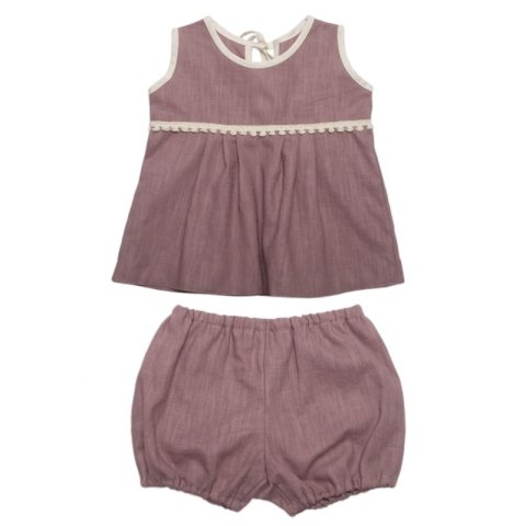 Hi Little One bluzeczka i bloomersy z lnu BOHO LEO Mauve roz L Pom Pom