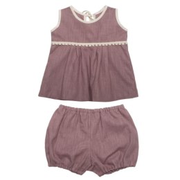 Hi Little One bluzeczka i bloomersy z lnu BOHO LEO Mauve roz S Pom Pom