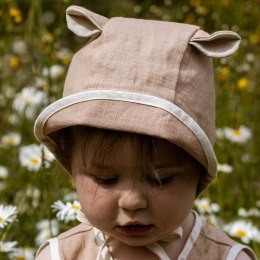 Hi Little One bonetka niemowlęca z daszkiem i uszkami BOHO LEO Beige roz L Pom Pom