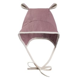 Hi Little One bonetka niemowlęca z daszkiem i uszkami BOHO LEO Mauve roz L Pom Pom