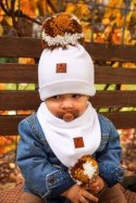 Hi Little One komin bandana zimowa dla niemowlaka ALPACA BOHO Ivory/Rust M Pom Pom