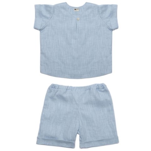 Hi Little One koszulka ze spodenkami z lnu BOHO LEO Light Blue roz M Pom Pom