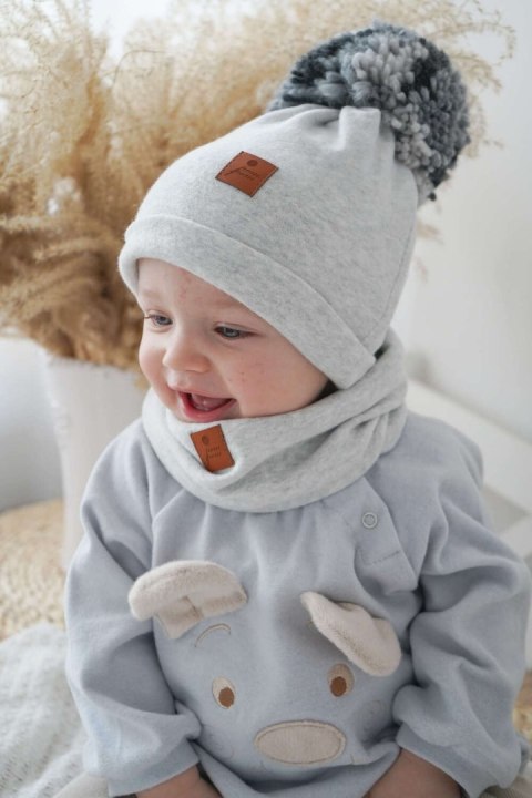 Hi Little One szalik golf zimowy niemowlęcy BOHO Grey M Pom Pom