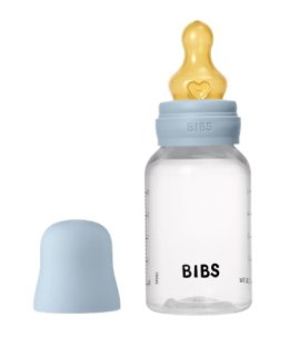 BIBS BUTELKA PLASTIC PP ze smoczkiem antykolkowym z kauczuku naturalnego, pojemność 150 ml, BABY BLUE