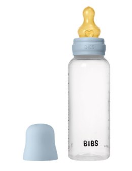 BIBS BUTELKA PLASTIC PP ze smoczkiem antykolkowym z kauczuku naturalnego, pojemność 270 ml, BABY BLUE