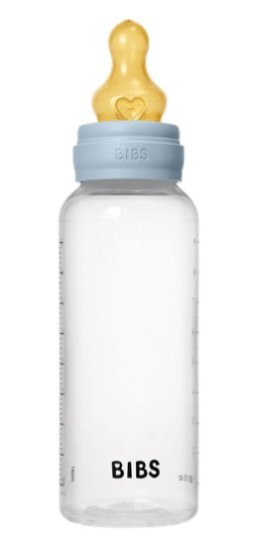 BIBS BUTELKA PLASTIC PP ze smoczkiem antykolkowym z kauczuku naturalnego, pojemność 270 ml, BABY BLUE