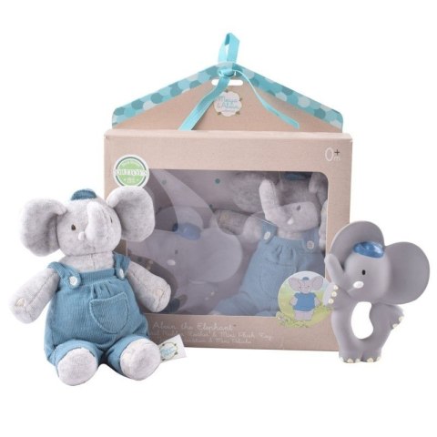 Meiya & Alvin - Zestaw prezentowy Baby Shower Set z lalką przytulanką i gryzakiem z organicznego kauczuku Hevea Alvin Elephant