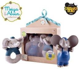 Meiya & Alvin - Zestaw prezentowy Baby Shower Set z miękką grzechotką i gryzakiem dźwiękowym z kauczuku Hevea Alvin Elephant