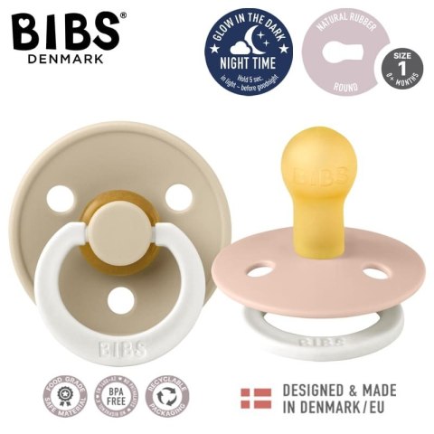 BIBS COLOUR 2-PACK BLUSH NIGHT & VANILIA NIGHT S Smoczek uspokajający kauczuk Hevea