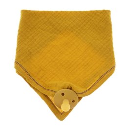 Hi Little One śliniak bandana z zawieszką na smoczek BIO bawełna Mustard